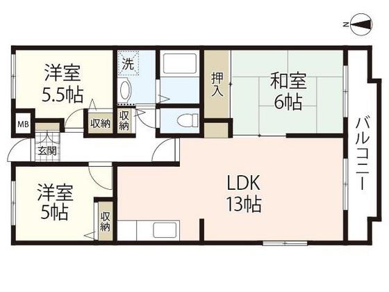 カーサ中筋(3LDK/1階)の間取り写真