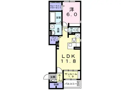 ラ ペ フランII(1LDK/1階)の間取り写真