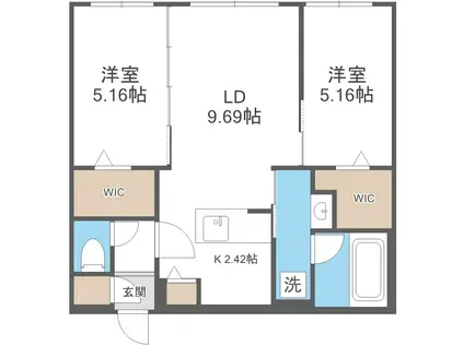 DIORE RESIDENCE SAPPORO(2LDK/4階)の間取り写真