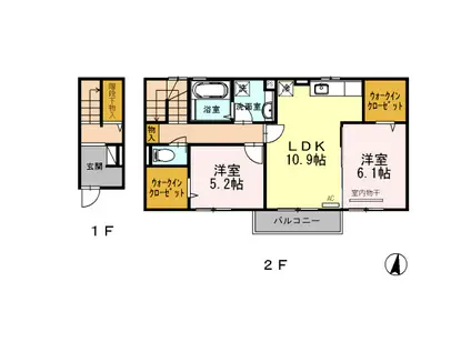 ヴェルシャトレー古賀島(2LDK/2階)の間取り写真