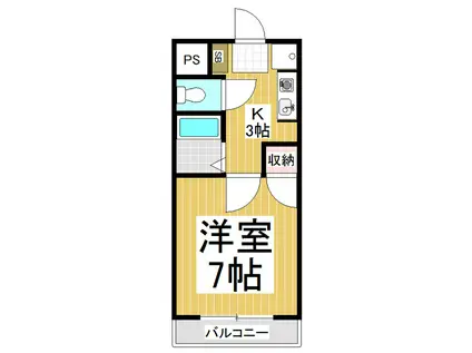 三輪ハイツ一ノ瀬(1K/2階)の間取り写真