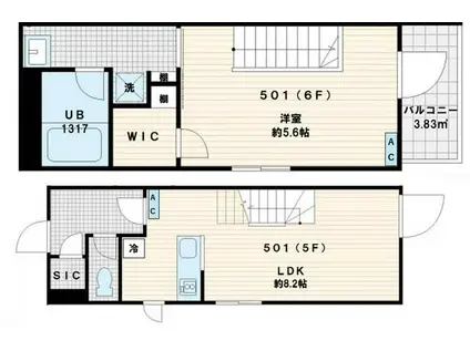 FULLEA代々木(1LDK/6階)の間取り写真