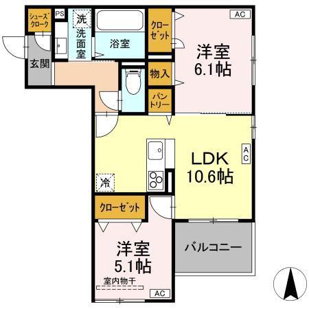 D-ROOM七曲II(2LDK/2階)の間取り写真