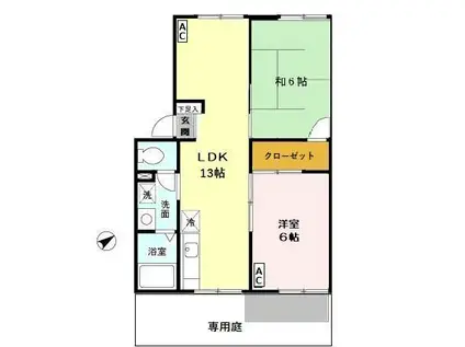 プレジール弥生が丘B棟(2LDK/1階)の間取り写真