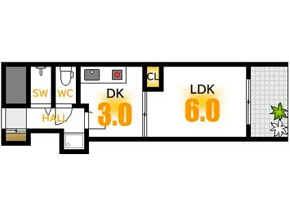 ダイアパレス舟入幸町(1DK/2階)の間取り写真