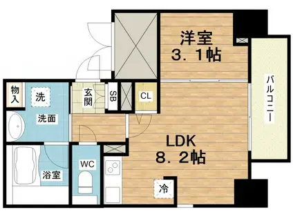 シーズンフラッツ靭本町(1LDK/11階)の間取り写真