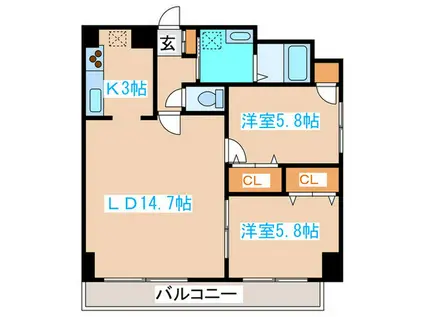 ハイムエルデZW(2LDK/8階)の間取り写真