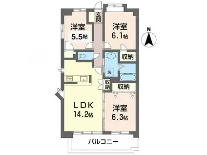 セルディーナ東小金井(3LDK/5階)の間取り写真