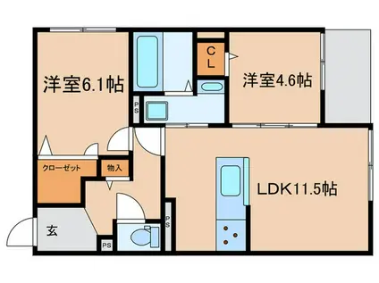 シーグレース浜甲子園(2LDK/1階)の間取り写真