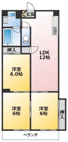 コンフォート・フカヤ(3LDK/4階)の間取り写真