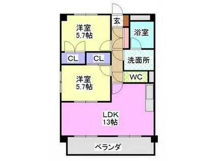レージュ中根(2LDK/1階)の間取り写真