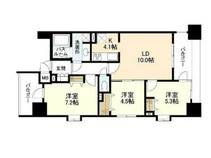 パークフラッツ横濱公園(3LDK/9階)の間取り写真