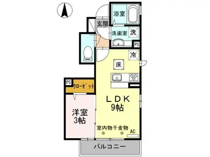 サウスタウンエイチティー(1LDK/1階)の間取り写真
