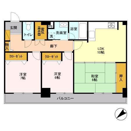 オーシャンビュー壱番館(3LDK/13階)の間取り写真