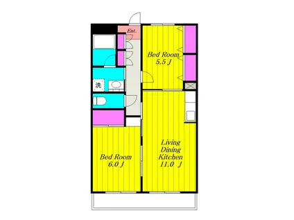 ルブニール稲田堤(2LDK/2階)の間取り写真