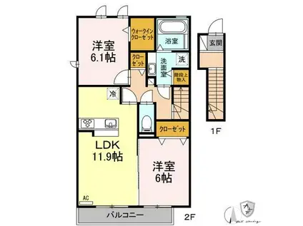 LOVE LETTER B(2LDK/2階)の間取り写真