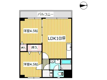 貸マンション 第5ハセビル KHSD(2LDK/3階)の間取り写真