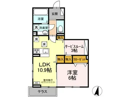 ローレルハイム(1SLDK/1階)の間取り写真