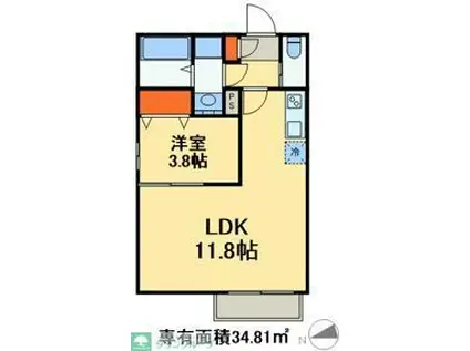 バンヴィーレ南流山(1LDK/2階)の間取り写真