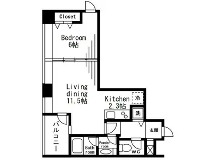 レジディアタワー麻布十番(1LDK/6階)の間取り写真