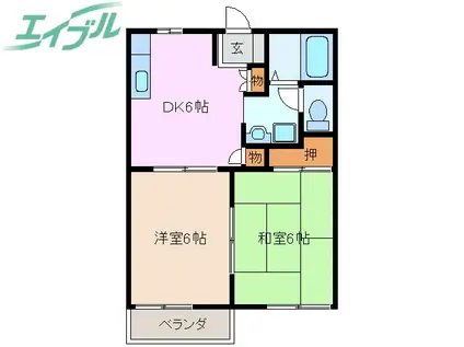 じゅねすしろやま B(2DK/1階)の間取り写真