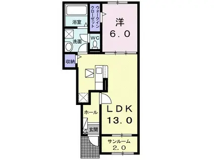 栗原志波姫館 参番館(1LDK/1階)の間取り写真