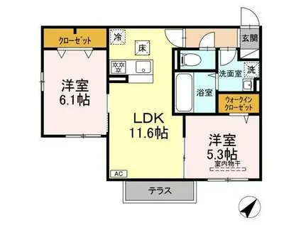 サニーサイドリバー(2LDK/1階)の間取り写真