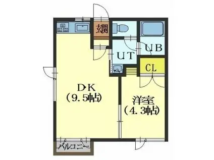 ヴィレッジ・ヒル(1DK/2階)の間取り写真