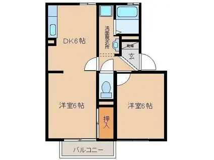 ソレイユ古川I(1LDK/2階)の間取り写真