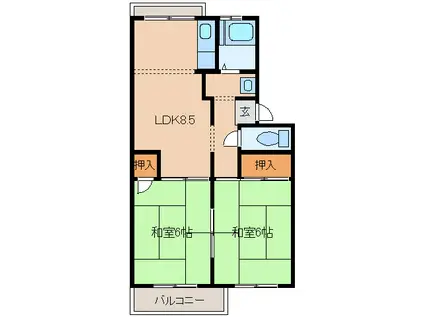 ロイヤルハイツA・B(2LDK/2階)の間取り写真