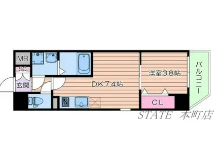 CITY PAL CREST TANIMACHI(1DK/6階)の間取り写真