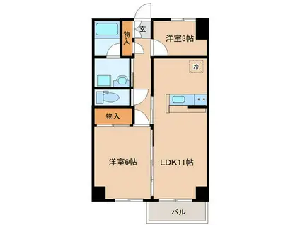 パールロイヤルYUKI(2LDK/3階)の間取り写真