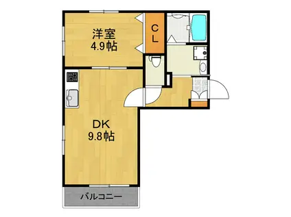 ジュネス白楽(1DK/2階)の間取り写真