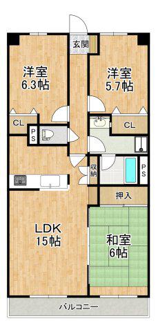 サンシティ泉ヶ丘(3LDK/2階)の間取り写真