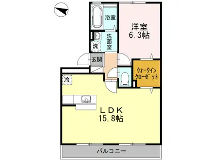 クリオコートA棟(1LDK/2階)の間取り写真