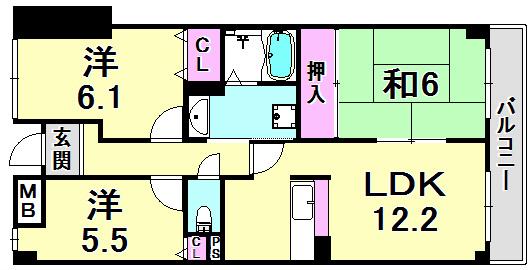 ウエストヒルズI(3LDK/3階)の間取り写真