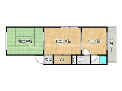 ヒルズ南住吉(2K/2階)の間取り写真