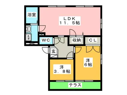 エーデルハイム A棟(2LDK/1階)の間取り写真