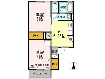 グレープハウスD棟(2K/2階)の間取り写真