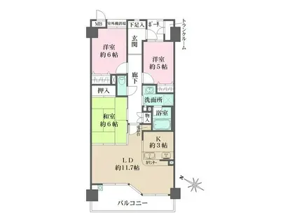 豊中夕日丘ホームズ(3LDK/3階)の間取り写真