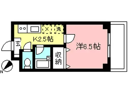 アムールB(1K/2階)の間取り写真