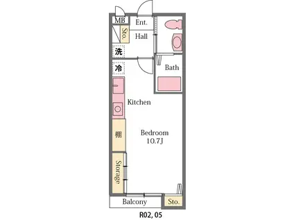 ヴィレッジ(ワンルーム/2階)の間取り写真
