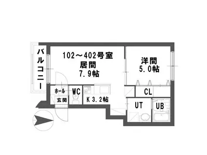 グランメール 平岸1-9A(1LDK/1階)の間取り写真