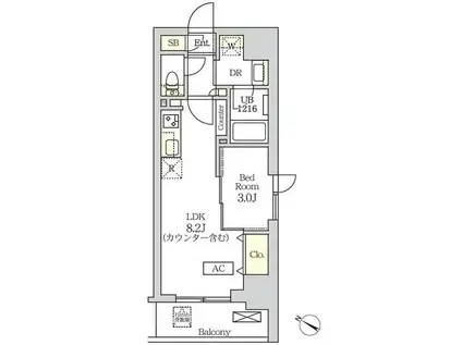 コスモグラシア新宿西早稲田(1LDK/3階)の間取り写真