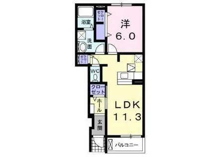 フローリッシュガーデン水保(1LDK/1階)の間取り写真