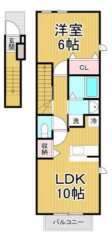 メイプルレジデンス(1LDK/2階)の間取り写真