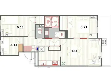 グランドコート林間(3LDK/1階)の間取り写真