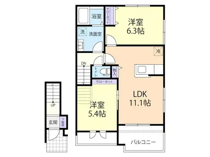 7/15登米市中田町テラスハウス B(2LDK/2階)の間取り写真