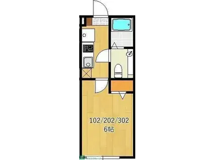 アザーレ・バモス読売ランド前(1K/3階)の間取り写真