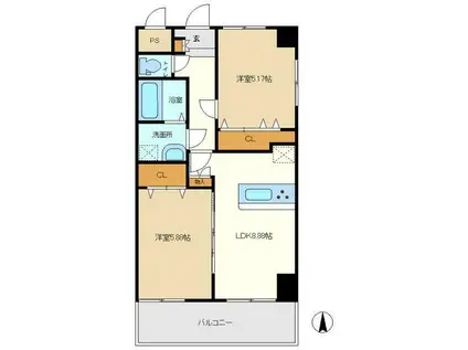 フェリオ南町田(2LDK/3階)の間取り写真